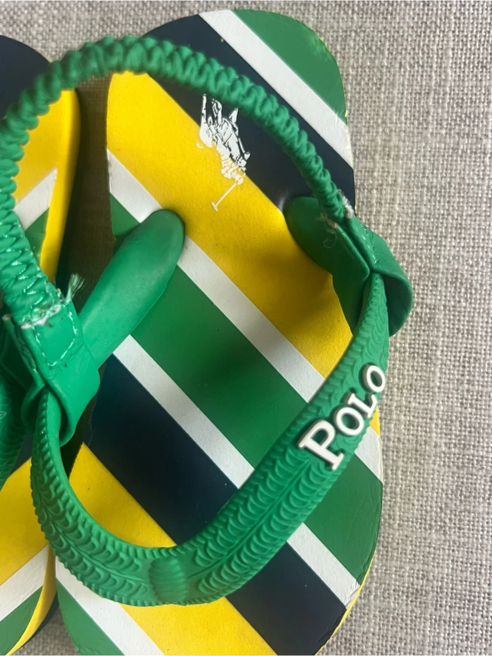 Polo Ralph Lauren Green/Yellow summer luxury logo Toddler Thong Sandals, kids 7